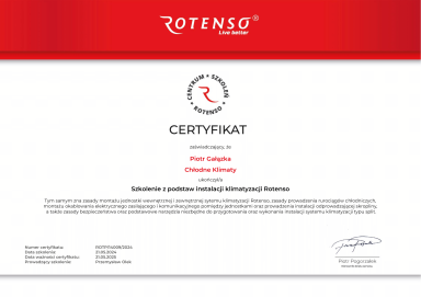 Certyfikat Rotenso instalacja klimatyzacji-1