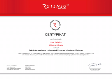 Certyfikat Rotenso klimatyzacja diagnostyka i naprawa-1